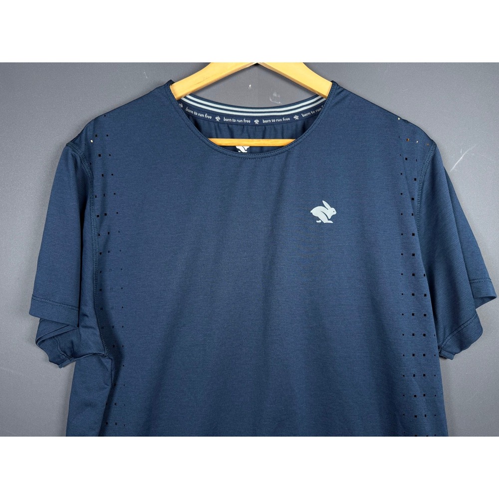Rabbit Running Shirt Mens Medium Blue Laser Cut Perforated Training Tee